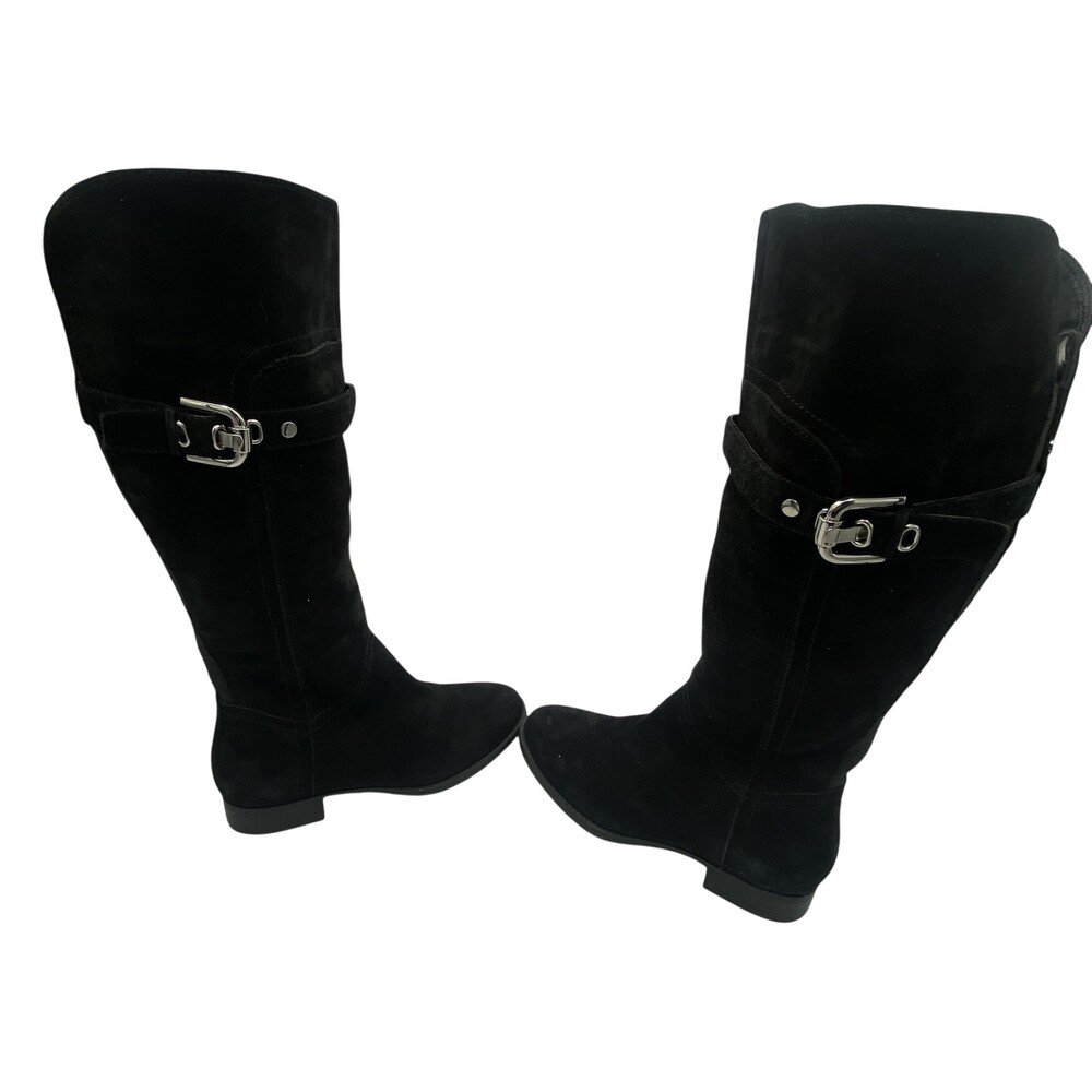 Marc Fisher Boots Womens Size 5.5 Black Suede Knee High Riding Zip ONTATIE-WC